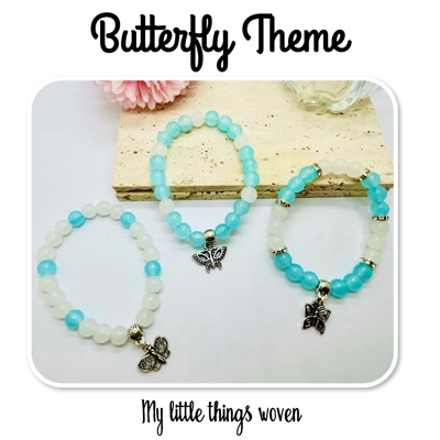 Butterfly Beaded Agate Bracelets Set Of 3 Blue Butterfly Beaded Agate Bracelets Set Of 3 Blue