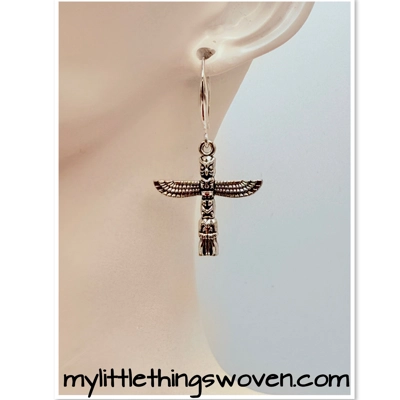 Real Silver Mayan Totem Pole Dangle Drop Earrings