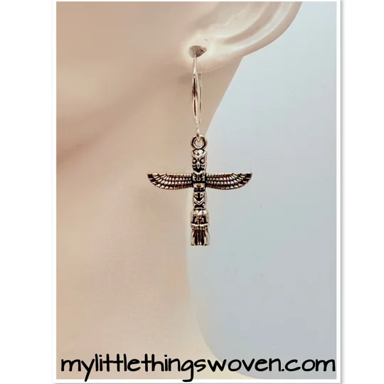 Real Silver Mayan Totem Pole Dangle Drop Earrings
