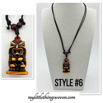 Carved Hawaiian Tiki Man Totem Pendant & Necklace Real Bone