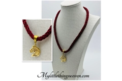 Horse Head Pendant Necklace And Bracelet, Red  2 piece set Gold Plated