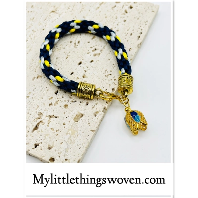 Blue Multicoloured Braided Cord Kumihimo Bracelet With Flower Bell Dangle Charm Blue Multicoloured Braided Cord Kumihimo Bracelet With Flower Bell Dangle Charm