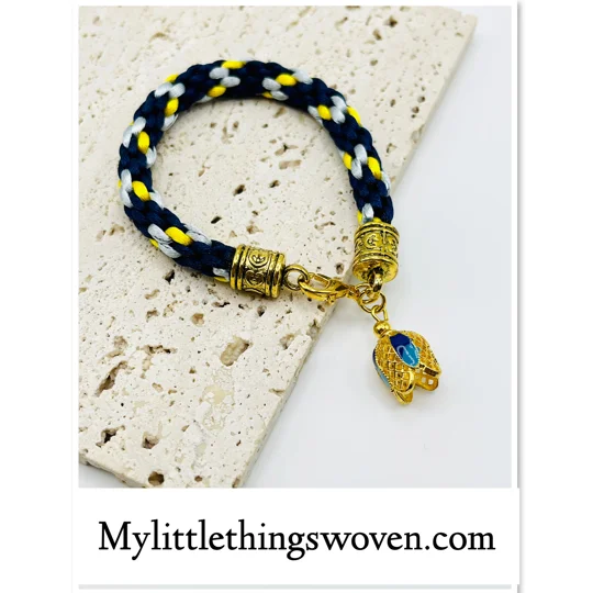 Blue Multicoloured Braided Cord Kumihimo Bracelet With Flower Bell Dangle Charm