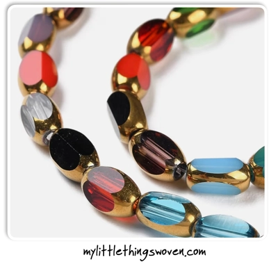 Faceted Oval Multi-coloured Glass Beaded Bracelet, Gold Plated, Handmade. Faceted Oval Multi-coloured Glass Beaded Bracelet, Gold Plated, Handmade.