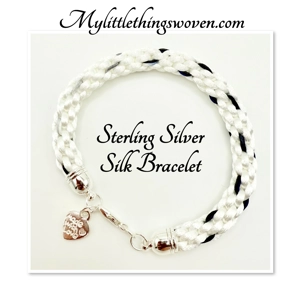 White & Blue Silk Braided Cord Bracelet Real Silver 925