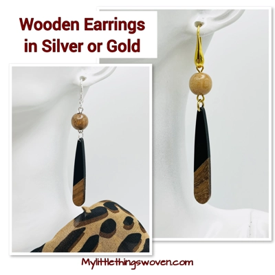 Natural Wood and Polymer Clay Dangle Drop Earrings available in Sterling Silver 925 or 18k Gold Plat