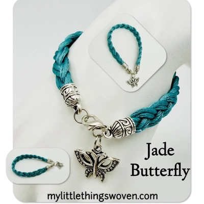 Jade Butterfly Braided Charm Bracelet Silver
