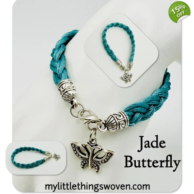 Jade Butterfly Braided Charm Bracelet Silver