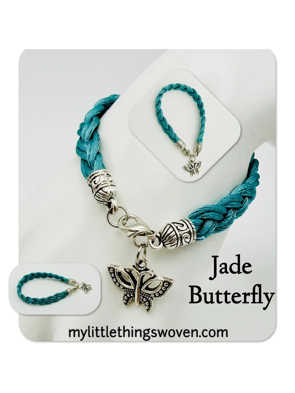 Jade Butterfly Braided Charm Bracelet Silver