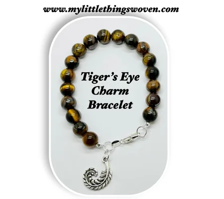 Tigers Eye Natural Stone Bead Bracelet choice of dangle charm Silver925