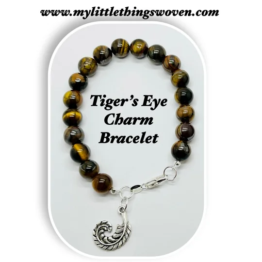 Tigers Eye Natural Stone Bead Bracelet choice of dangle charm Silver925