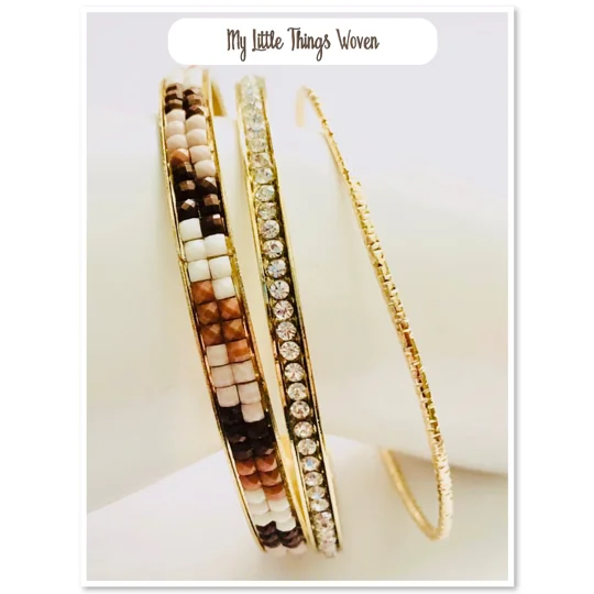 Gold & Brown Metal Sparkly Bangles Set Of 3