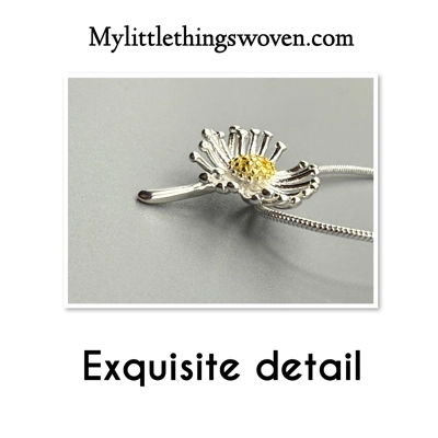 Sterling Silver Daisy Pendant and Necklace, Adjustable