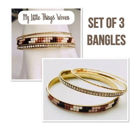 Gold & Brown Metal Sparkly Bangles Set Of 3