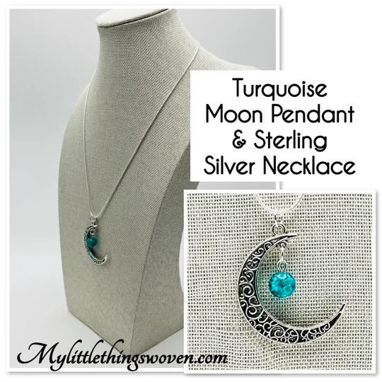 Blue Moon Pendant And Necklace 925 Silver Snake Chain 18"