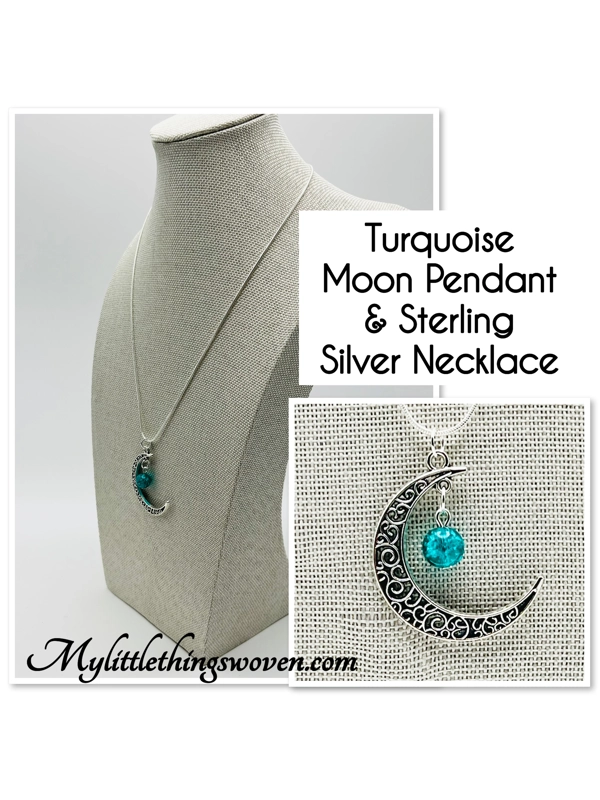 Blue Moon Pendant And Necklace 925 Silver Snake Chain 18"