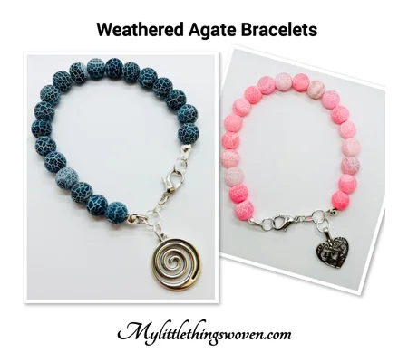 Weathered Agate semi precious gemstone bracelets with charm