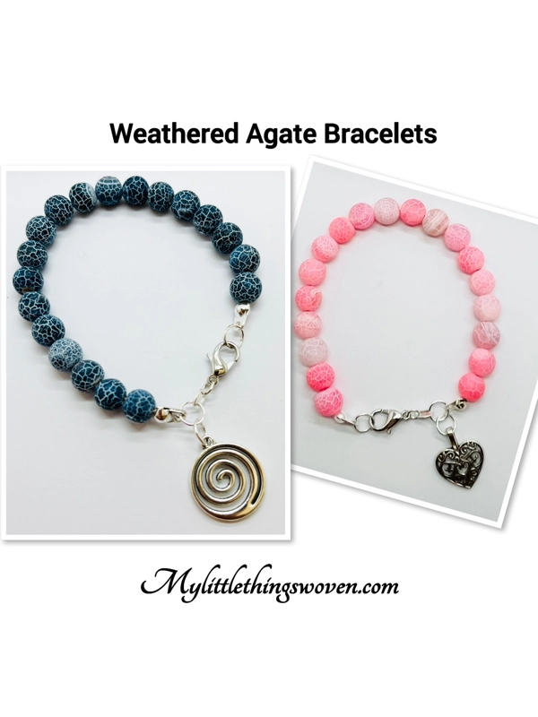 Weathered Agate semi precious gemstone bracelets with charm