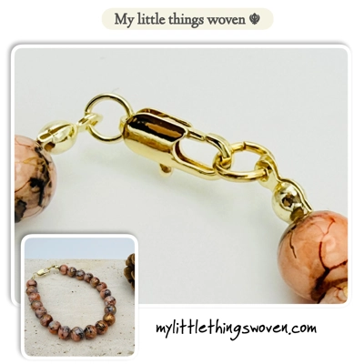 Chocolate/Brown 8mm Round Opaque Draw bench style, Beaded Bracelet, Gold Plated, Handmade