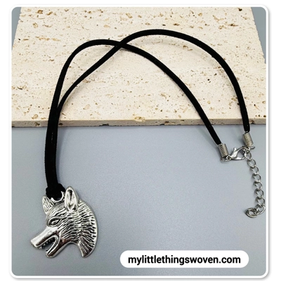 Men's Silver Wolf Head Pendant/Necklace - Real Leather Corded - Black Men's Silver Wolf Head Pendant/Necklace - Real Leather Corded - Black
