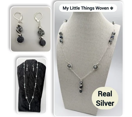 Silver 925 Planet-theme Jewellery Set, Steel Grey, Handmade