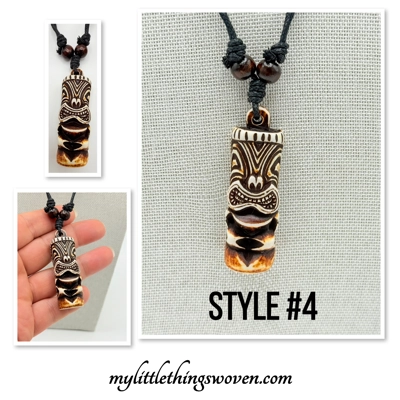 Carved Hawaiian Tiki Man Totem Pendant & Necklace Real Bone