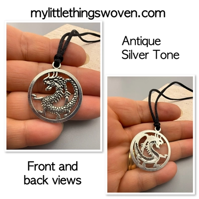 Dragon Pendant/Necklace - Red/Black,Antique Silver