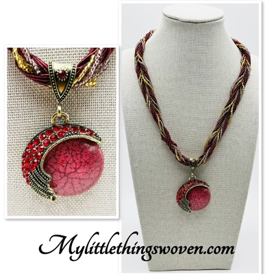 Moon Pendant And Necklace Blue or Red