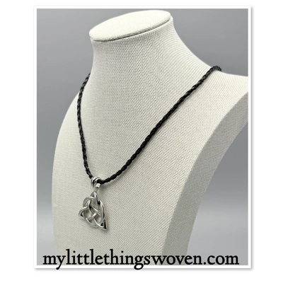 Men's Black Rope Celtic Triquetra Knot Pewter Pendant Adjustable 24" Necklace