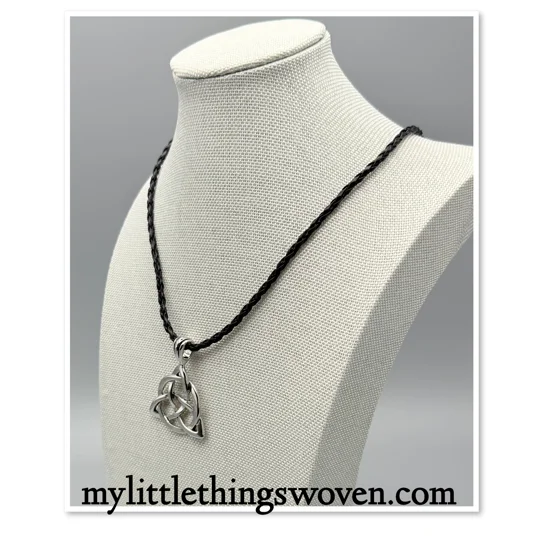 Men's Black Rope Celtic Triquetra Knot Pewter Pendant Adjustable 24" Necklace