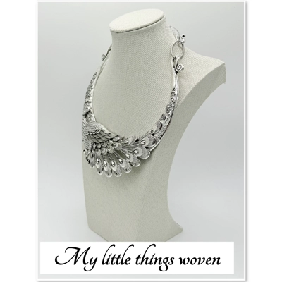 Peacock Texture Ethnic Bohemian Collar Pendant Necklace Silver