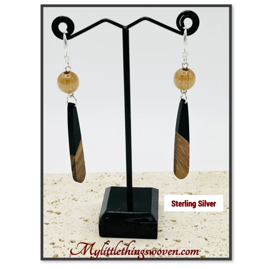 Natural Wood and Polymer Clay Dangle Drop Earrings available in Sterling Silver 925 or 18k Gold Plat