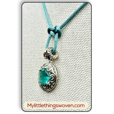 Long Turquoise Celtic Knot Pendant & Necklace, Fabric Cord, Adjustable