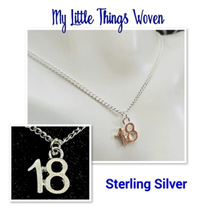 Sterling Silver Number 18 Necklace Eighteenth Birthday Pre..