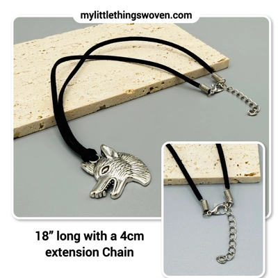 Men's Silver Wolf Head Pendant/Necklace - Real Leather Corded - Black Men's Silver Wolf Head Pendant/Necklace - Real Leather Corded - Black