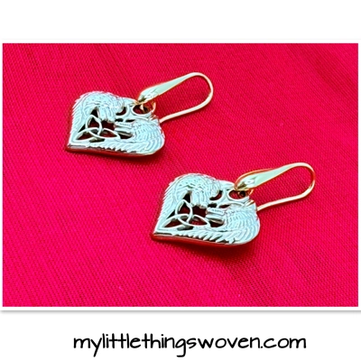 Gold Celtic pair of spirit wolves with trinity knot earrings 18k gold plated