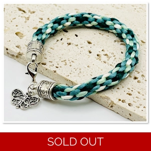 Teal Green Braided Cord Kumihimo Bracelet With Butterfly D..