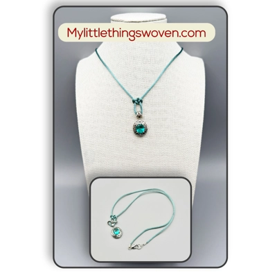 Long Turquoise Celtic Knot Pendant & Necklace, Fabric Cord, Adjustable