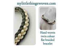 Men's Green & Cream Flat Braided Silver Snake Bracelet