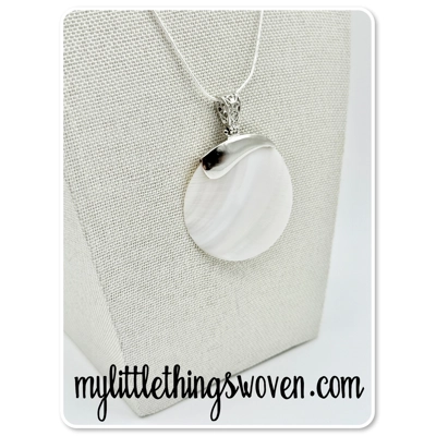 Mother Of Pearl Natural Sea Shell Pendant Shell Pendants on Sterling Silver Snake Chain