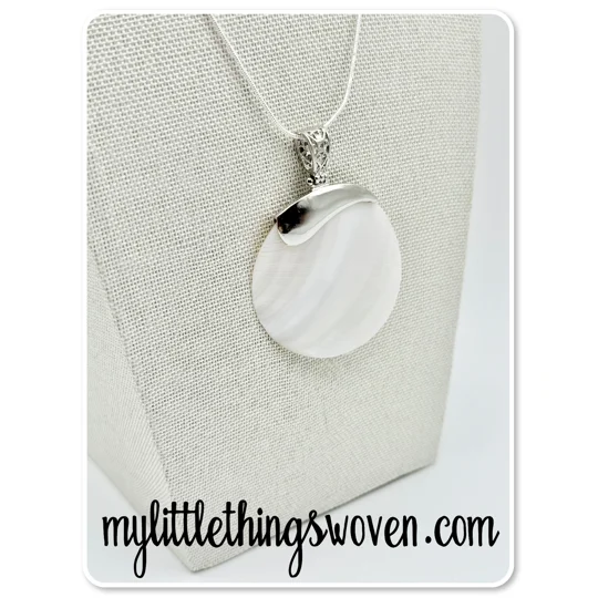 Mother Of Pearl Natural Sea Shell Pendant Shell Pendants on Sterling Silver Snake Chain