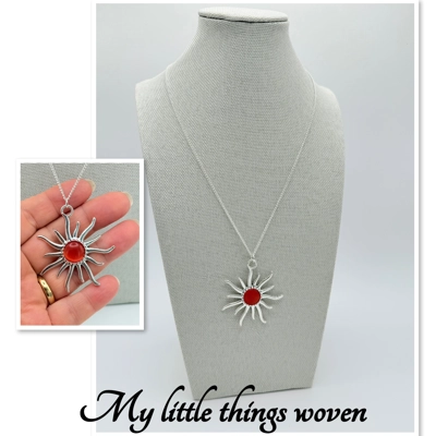 Orange Sun Pendant & Necklace, Real silver Orange Sun Pendant & Necklace, Real silver