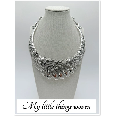 Peacock Texture Ethnic Bohemian Collar Pendant Necklace Silver