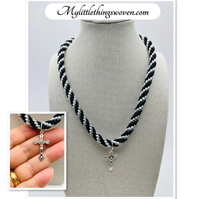 Cross Pendant And Necklace,Black and Silver