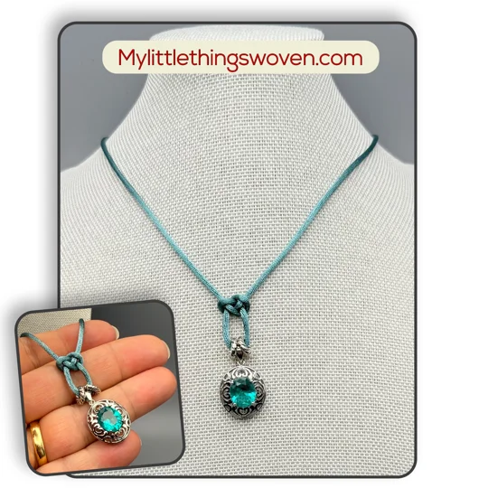 Long Turquoise Celtic Knot Pendant & Necklace, Fabric Cord, Adjustable