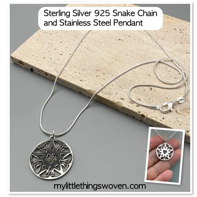 Men's Pentagram Moon Celtic Knot Pendant/Necklace - Stainless Steel/Sterling Silver, Snake Chain Men's Pentagram Moon Celtic Knot Pendant/Necklace - Stainless Steel/Sterling Silver, Snake Chain