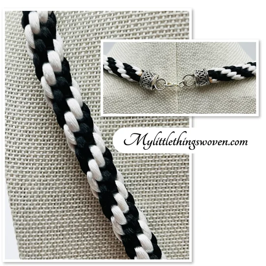 Silver Sun Star Pendant & Necklace Black And White Spiral Hand Braided Silk 18"