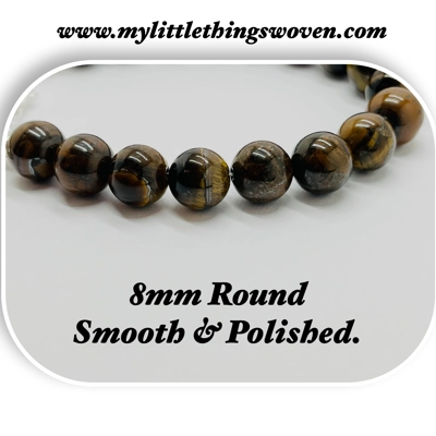 Tigers Eye Natural Stone Bead Bracelet choice of dangle charm Silver925