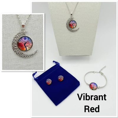 Glass Cabochon Tree of Life Necklace, Earrings & Bracelet 3 Piece Set in choice of colours Glass Cabochon Tree of Life Necklace, Earrings & Bracelet 3 Piece Set in choice of colours