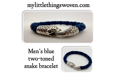 Men's Blue Two-Toned Kumihimo Silver Snake Bracelet